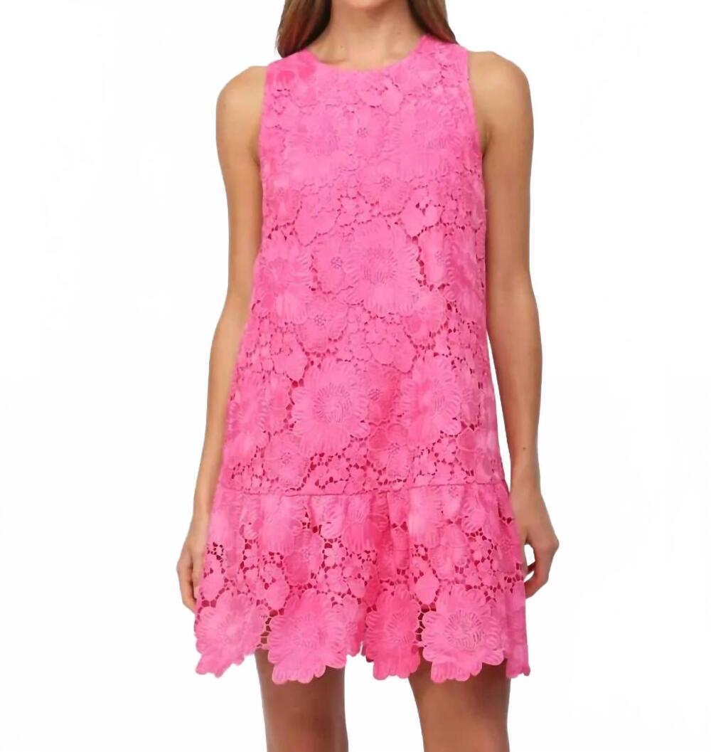 NEW FATE floral eyelet bow mini dress in hot pink
